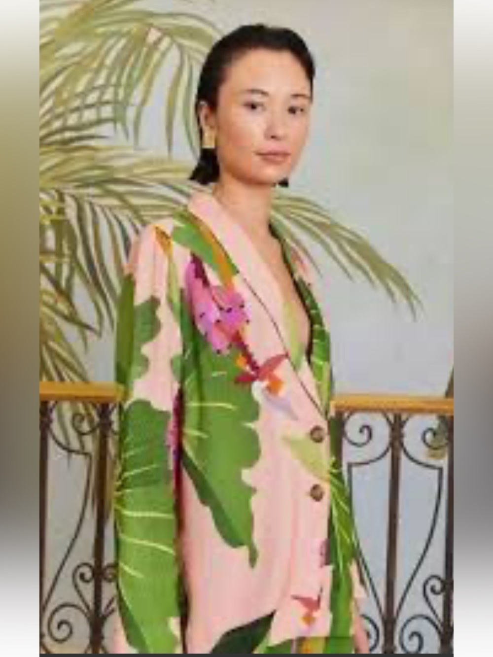 NWOT Farm Rio Tropicalist Pink/Green Lightweight Linen/Viscose Blazer Jacket - Picture 12 of 13